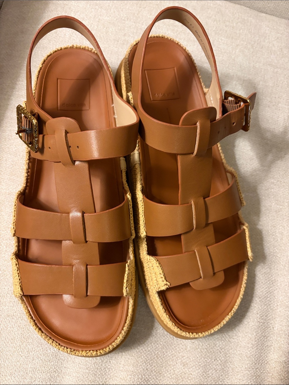 Dolce Vita Sheena Women's Tan Leather Fisherman Sandals with Buckle
